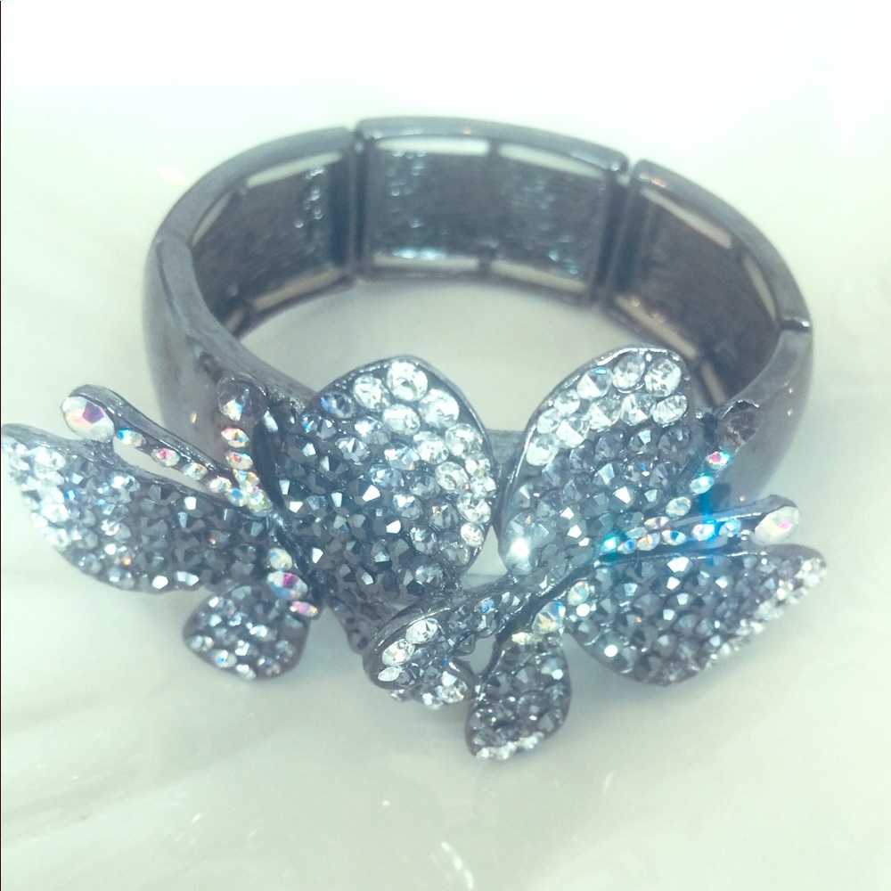 Vintage Silver Rhinestone Butterfly Bracelet
